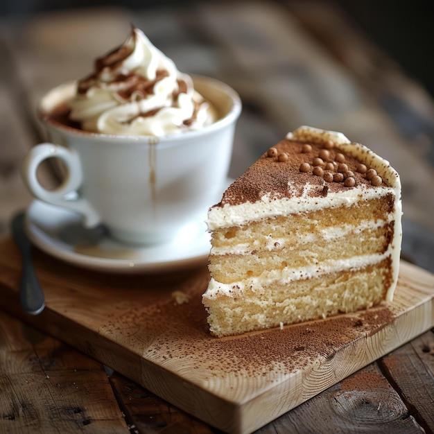 Фото Декадентный десерт из торта и кофе.