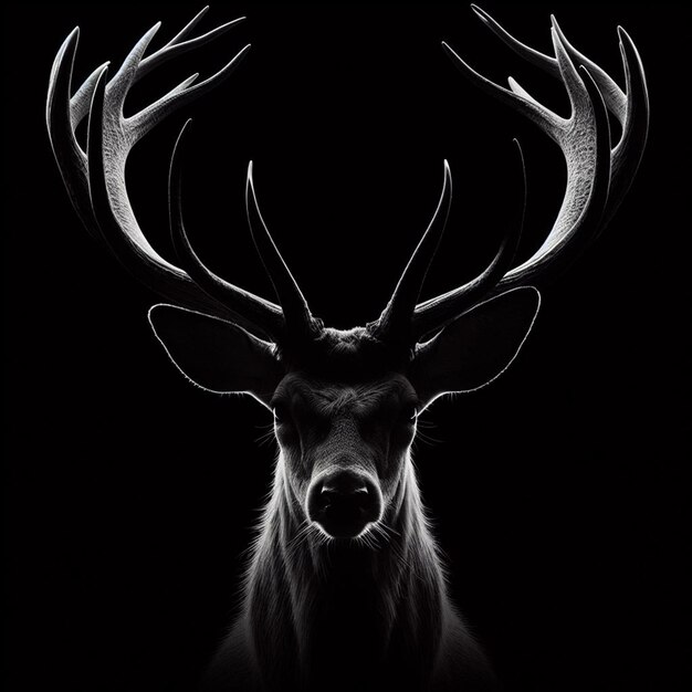 Фото Голова оленя с рогами на черном фоне