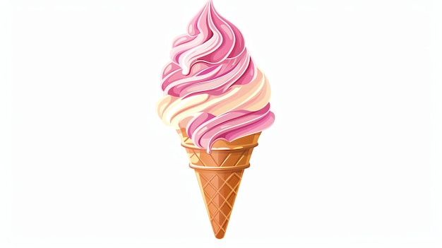 Фото Вкусный мороженое с двумя большими ложками клубничного и ванильного мороженого мороженое слегка тает и капает по конусу