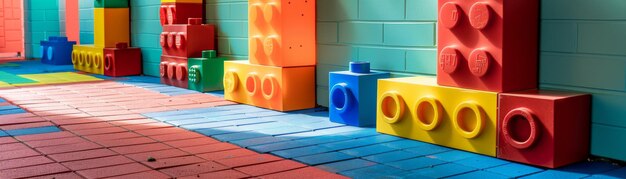 写真 プラスチック製のおもちゃのブロックで作られた素敵な背景は学校のゲームの日や保育園に最適です