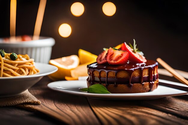 Фото Десерт с клубницами и тарелкой с едой
