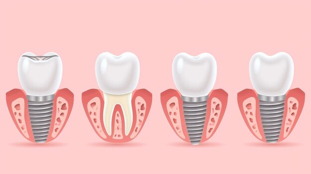 사진 치아 임플란트 와 다른 치아 옵션 의 상세 한 비교 와 설명적 인 시각적 그래픽