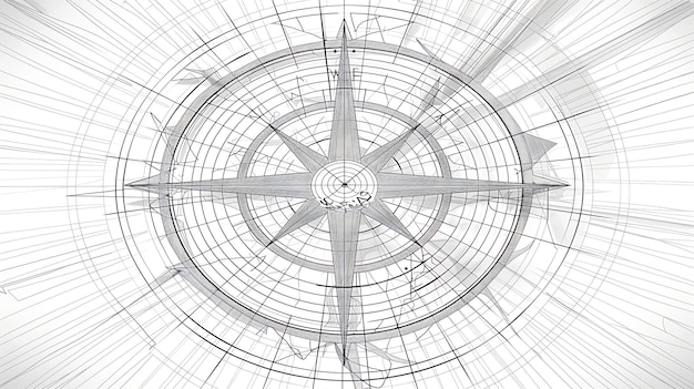 Фото Детальный рисунок компаса на белом фоне
