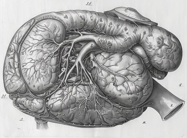 写真 肝臓のタトゥーの詳細な絵画 木刻のスタイルで描かれた絵画 ジェネレーティブai