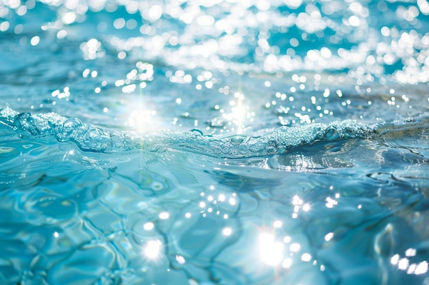 写真 プールの水と太陽の輝きの詳細なショット