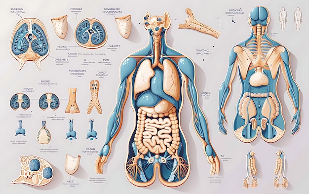 Фото Диаграмма человеческого тела с органами, обозначенными с телом, обозначаемым человеческой анатомией