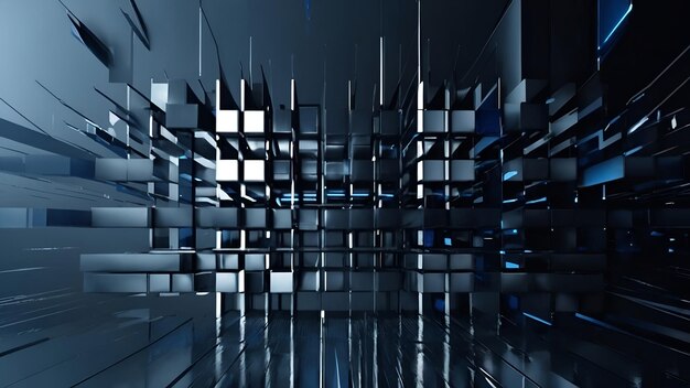 사진 파란색 배경을 가진 건물의 디지털 미술 일러스트레이션 현대 미니멀리즘 프레젠테이션
