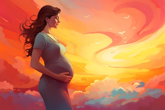 사진 아름다운 임신 여성의 디지털 예술 임신과 유아 손실 인식 달