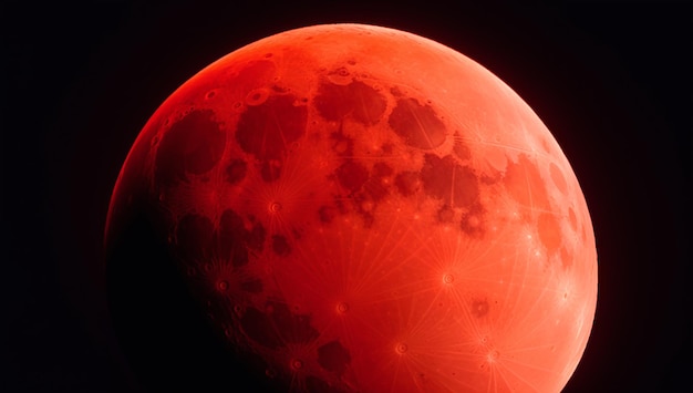 写真 黒い背景に鮮やかな赤い月を示すデジタル画像