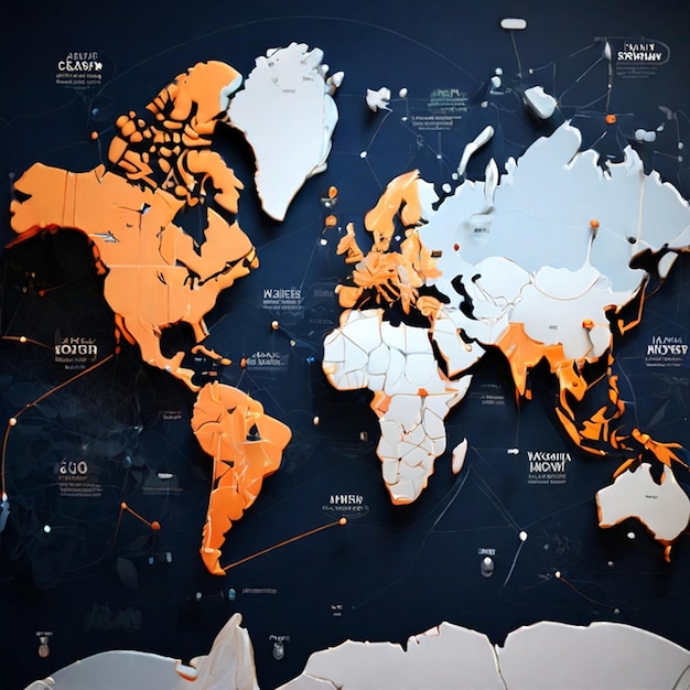 Фото Цифровая карта мира, показывающая ключевые города и узлы связи