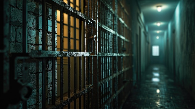 Фото Тускло освещенная комната с дверью тюремной камеры