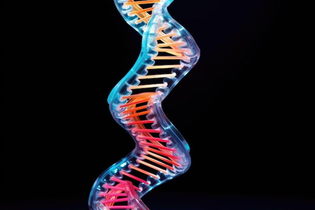 사진 진동 하는 반투명 한 플라스틱 튜브 로 만든 dna 줄기 모델