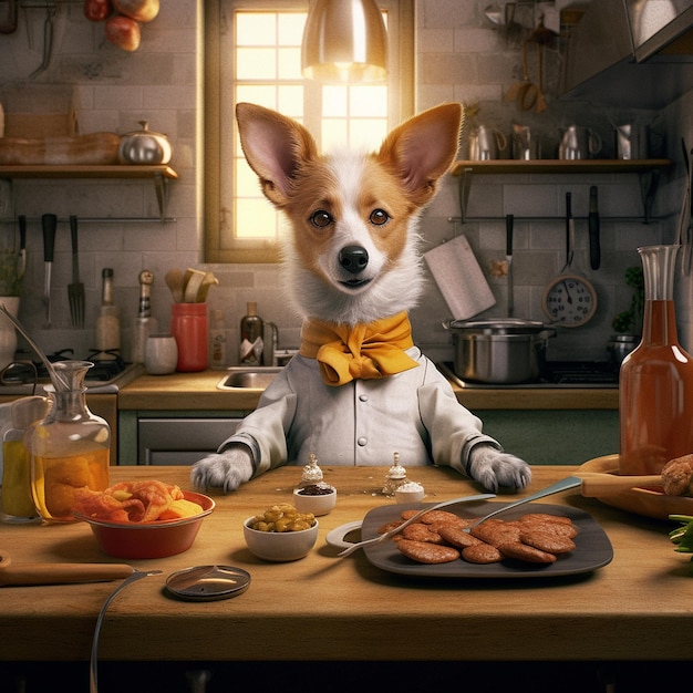 a_dog_chef_cooking_in_kitchen_realistic