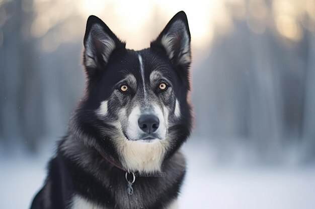 写真 晴れた日に外で犬をじっと見る