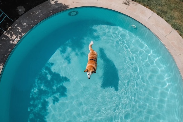 写真 犬と書かれたプールにいる犬