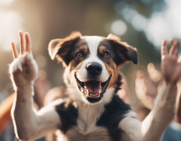 写真 犬が両手を挙げている素写真可愛いハレー幸せな犬