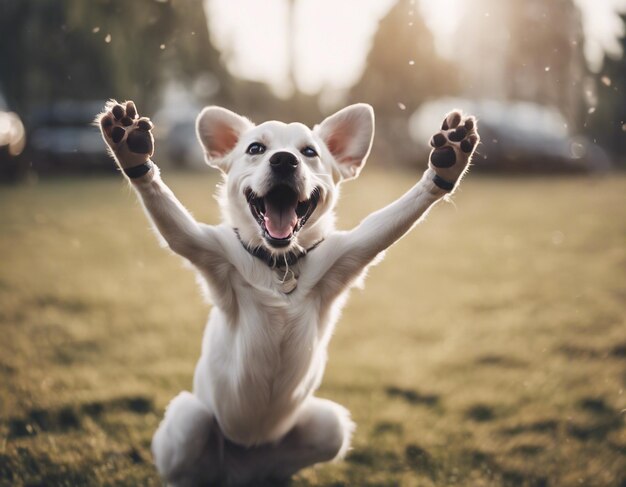 写真 犬が両手を挙げている素写真可愛いハレー幸せな犬