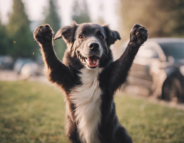 写真 犬が両手を挙げている素写真可愛いハレー幸せな犬