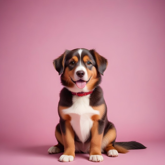 Фото Собака сидит на розовом фоне с розовым фоном
