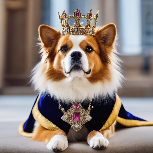 Фото Собака, носящая корону, носит корону.