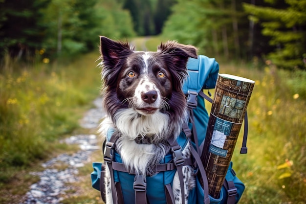 Фото Собака с рюкзаком и картой