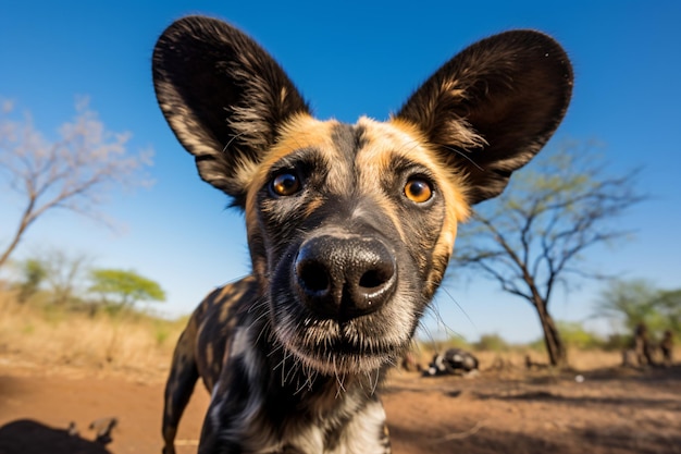 写真 大きな耳を持った犬が土の中に立っています