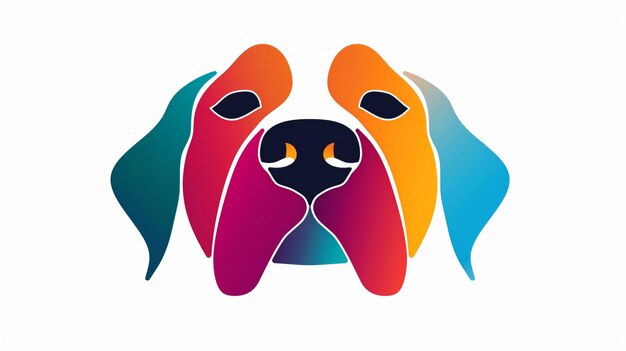 Фото Собака с черным носом и голубым ртом простой минимальный логотип собачьего носа на красочном белом фоне