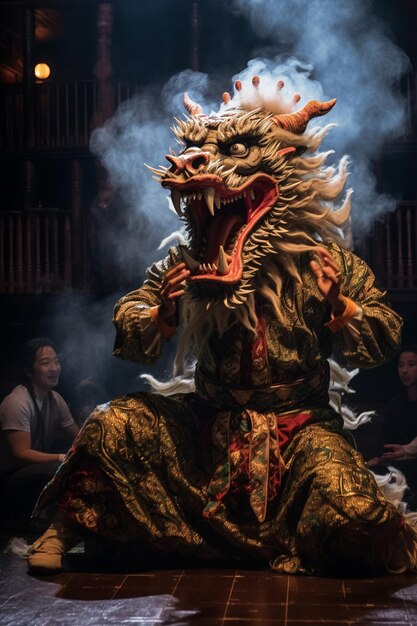 写真 中国 の ドラゴン が 登場 する 舞台 の 演技 の ドラマチック な 映像