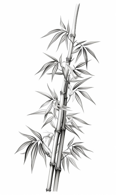 Фото Рисунок бамбукового дерева с листьями на нем генеративный ai