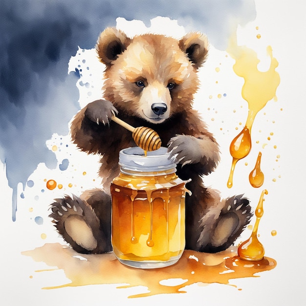 写真 蜂蜜の瓶を描いたクマの絵