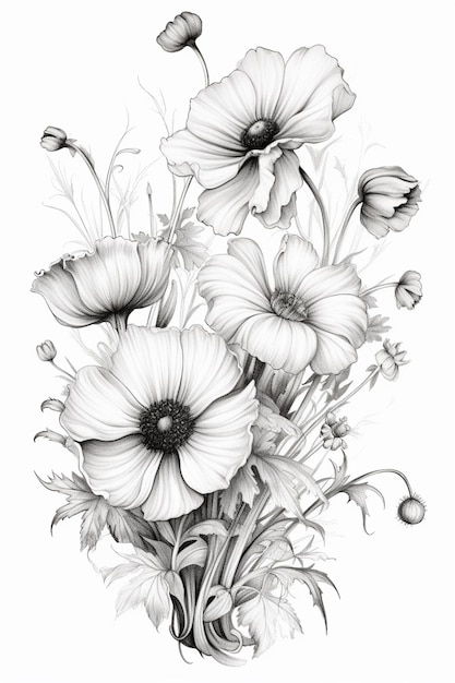 写真 葉と花のある花束の描画生成ai