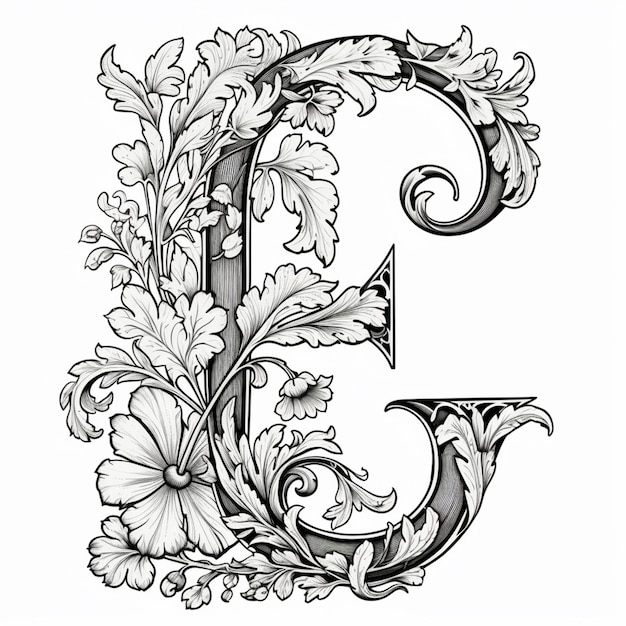 Фото Рисунок заглавной буквы е с цветами и листьями генеративный ай