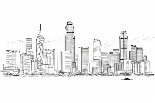 사진 초고층 건물과 보트 생성 ai와 함께 도시 스카이 라인의 그림