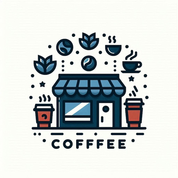 写真 背景にコーヒーショップがあるコーヒー店の絵