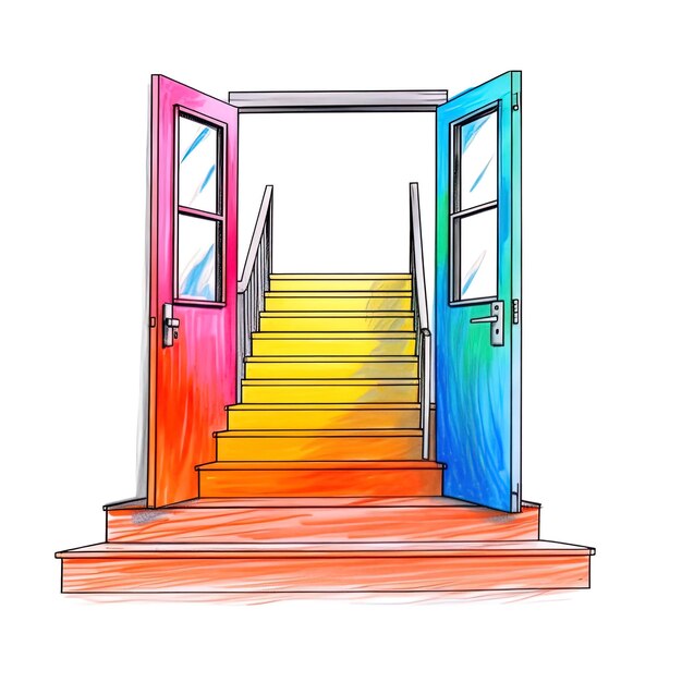 写真 虹が描かれたドアの絵