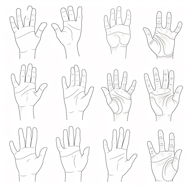 写真 5 つの異なる手と 5 本の指を持つ手の描画生成 ai