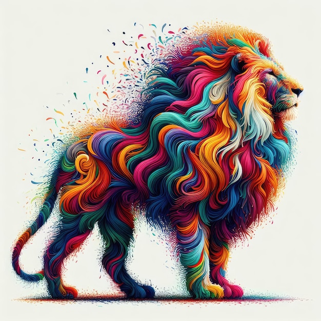 写真 虹の色で描かれたライオンの絵