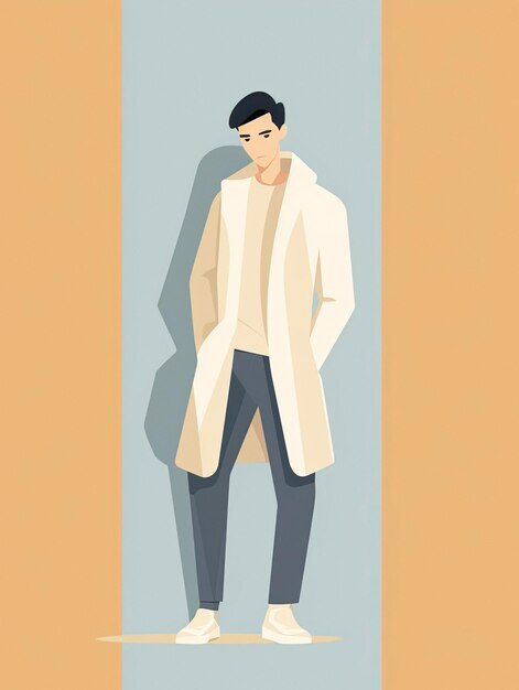 사진 코트와 코트를 입은 남자의 그림.