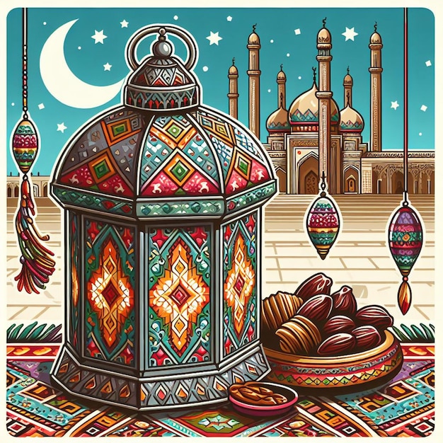 Фото Рисунок мечети с голубой мечетью на заднем плане
