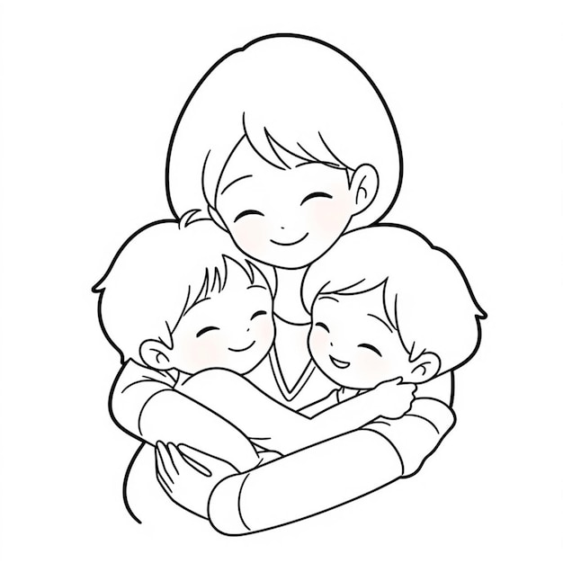 Фото Рисунок матери, обнимающей своих двух детей