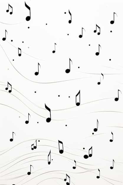 Фото Рисунок музыкальных нот с черно-белыми линиями.