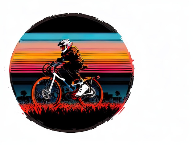 写真 自転車に乗って太陽を背後に描いた人物の絵