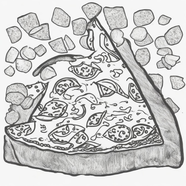 Фото Рисунок пиццы с пиццей на ней рисунок книги для окрашивания