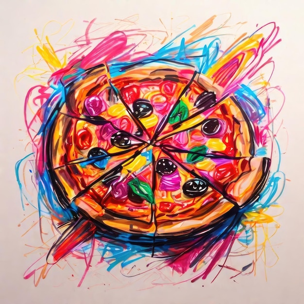 Фото Рисунок пиццы с разными цветами и картинка пиццы