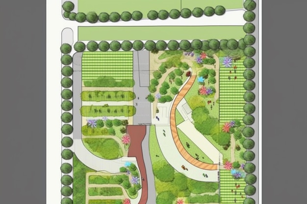 Фото Рисунок плана парка с тропой и генеративным аи парка