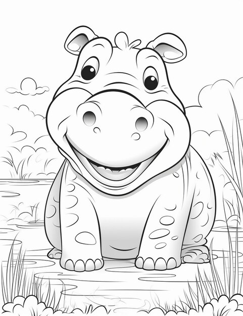 Фото Рисунок носорога на черно-белом фоне.