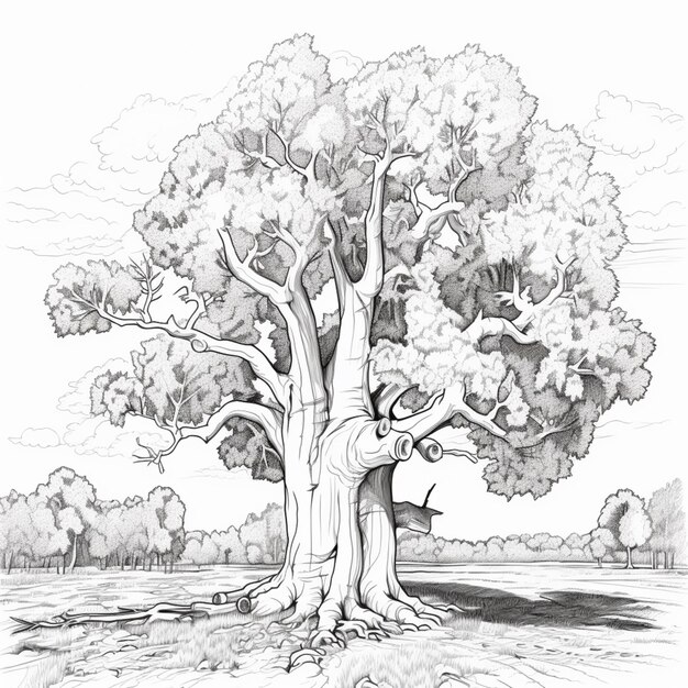 Фото Рисунок дерева с птицей на нем генеративный ии