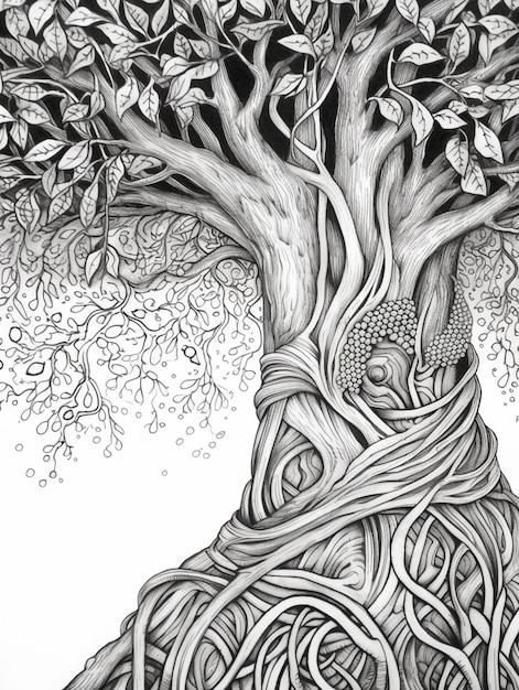 Фото Рисунок дерева с большим стволом и большим стволом генеративный ai