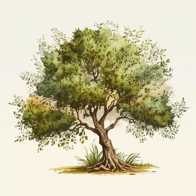 사진 초록색 잎과 색 배경이 있는 나무의 그림