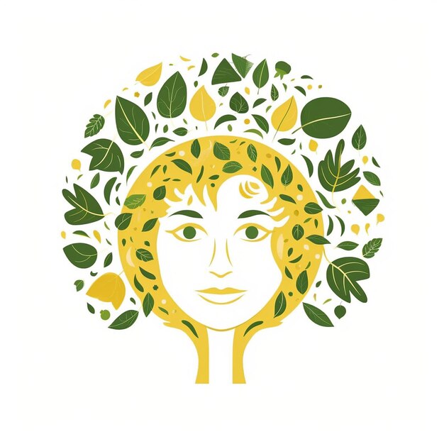Фото Рисунок женщины с лицом и листьями.